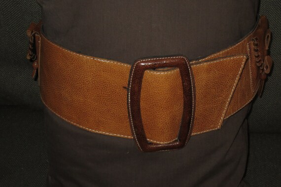 Woman's Extreme Wide Saddle-tan Leather Belt,  Su… - image 2