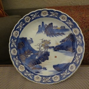 Antique 19th Century Japanese Imari Signed 16 inch charger Platter, Village Scene Imari