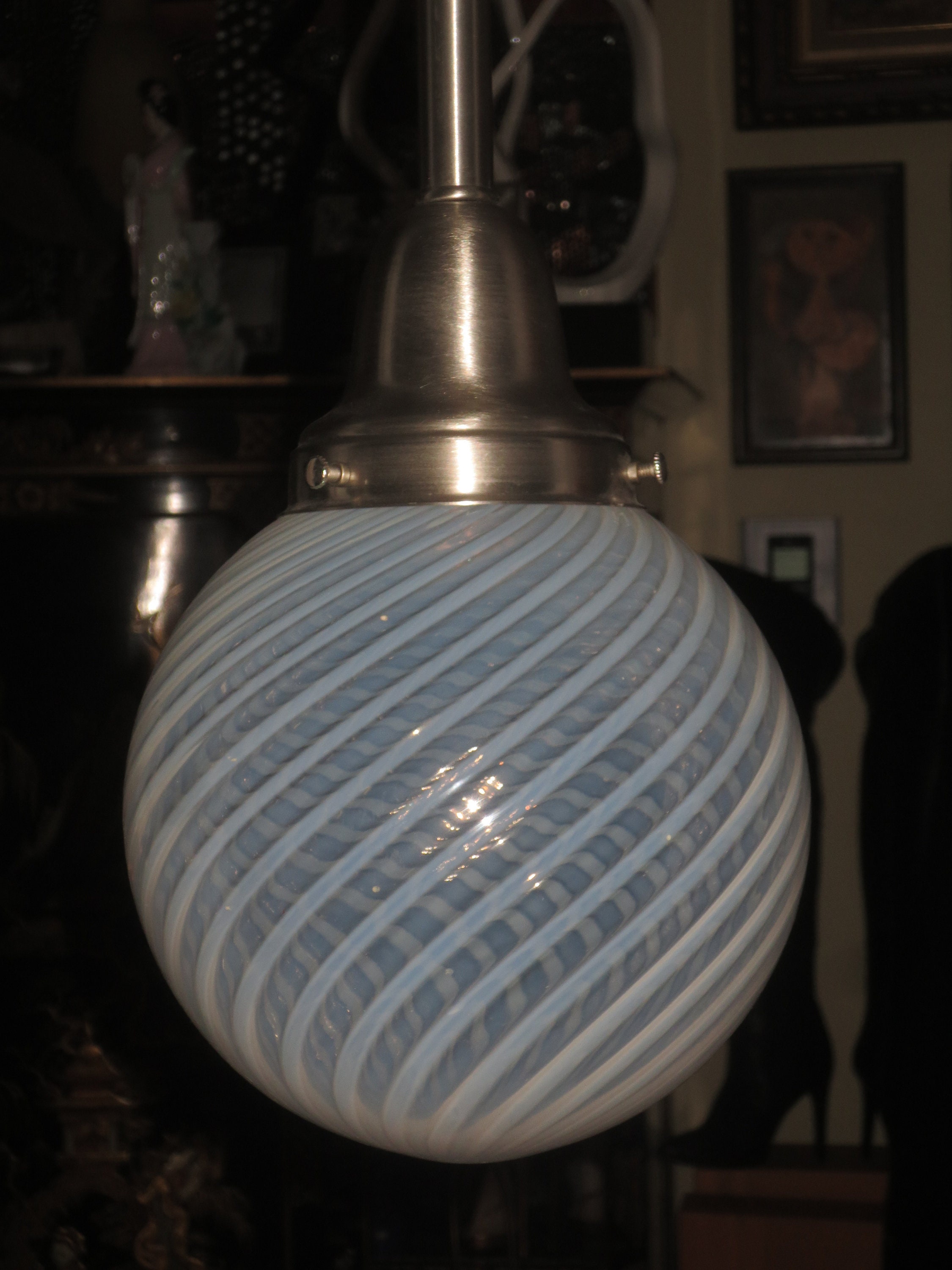 Vintage Murano White Swirl Glass Globe 