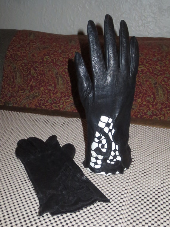 Vintage 80s Leather Design Gloves Leather 1980s Vintage Gloves for