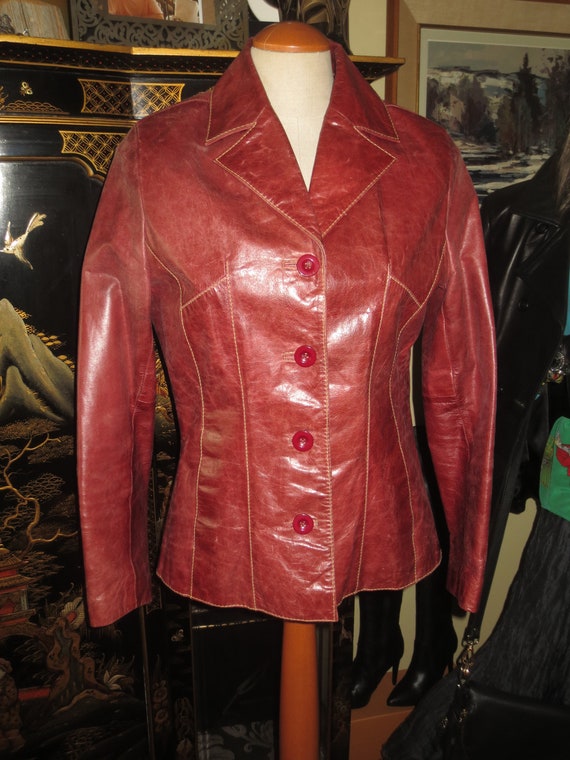 Woman s Vintage 90 s Wilsons Maroon Wine Color Leather Size Small