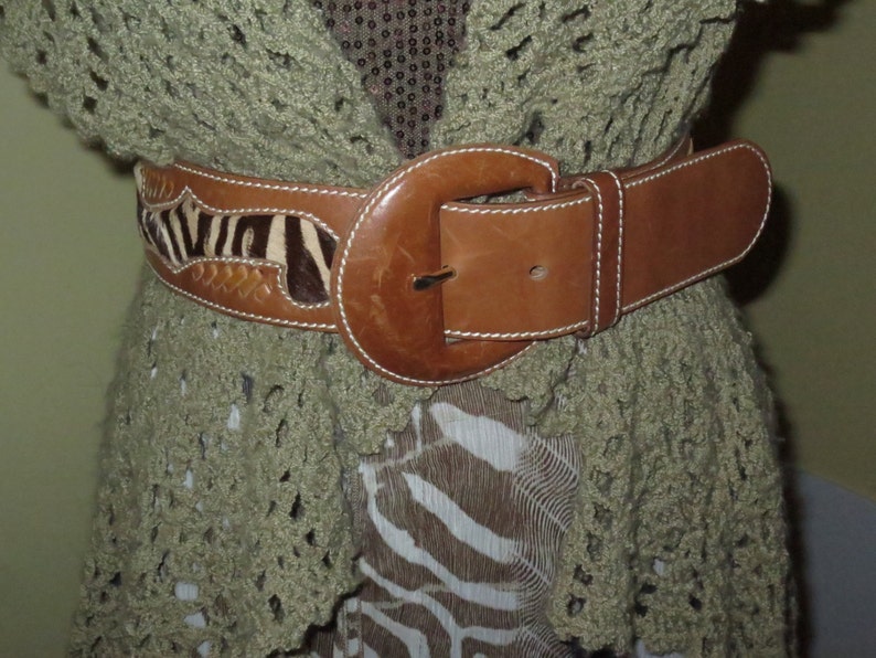 Woman/'s Rare Woman/'s Saddle-tan Leather Belt Fur Insert Signed Adolf