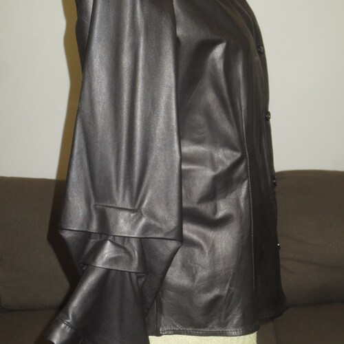Woman's Vintage Penta Made in U.S.A, Black Light weight Leather Bell Sleeved Unlined Jacket or shops Blouse
