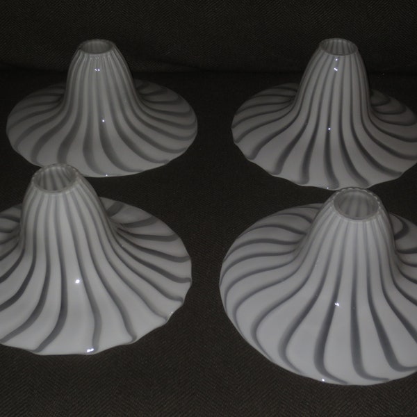 Vintage 70's Set of 4 Murano White Swirl Ruffled Case Glass Shades Venini Art Glass Lamp Shades