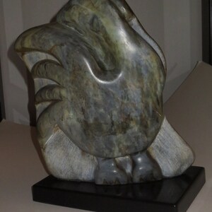 Large 20 pound Soapstone Carving Signed Jana Subject Mother Bird with Chicks