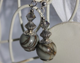 Picasso Jasper stone earrings with sterling silver ear wire, Calming gemstone Jasper grey and silver handmade earrings