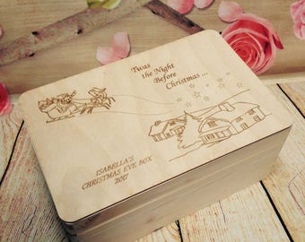 Natural Wooden Personalised Christmas Eve Box Customised Laser Engraved Child Name Christmas Gift Present