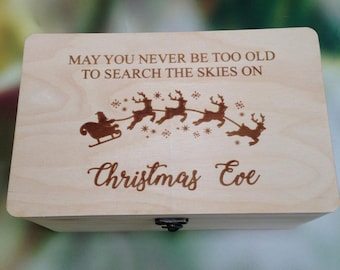 May You Never...Poem Christmas Eve Box- Natural Wooden Small Box - Xmas Eve Box - Sweet Treat Box with latch - Present Gift