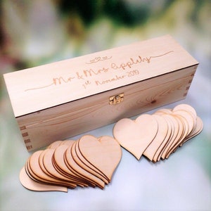 Wedding Guestbook with 60 wooden hearts- Wooden Wine Box - Heart Wishes Sign - Personalised Guest Book- Custom Guestbook -Wedding Guest Gift