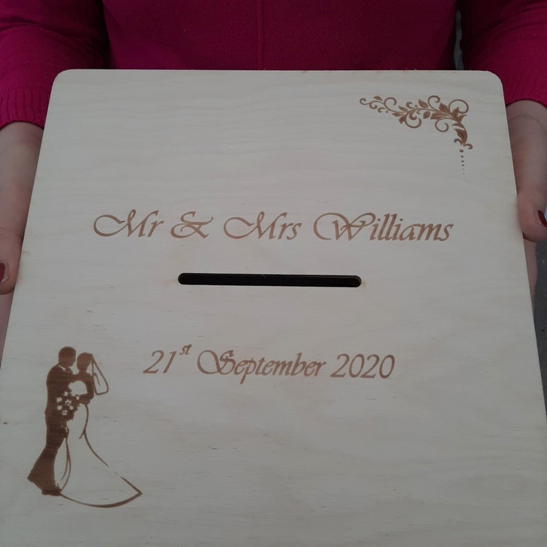 Lockable Wooden Wedding Card Box Personalised Post Box with key lock Wedding Memory Case Slot Box for Wooden Hearts Tags Guest Wishes