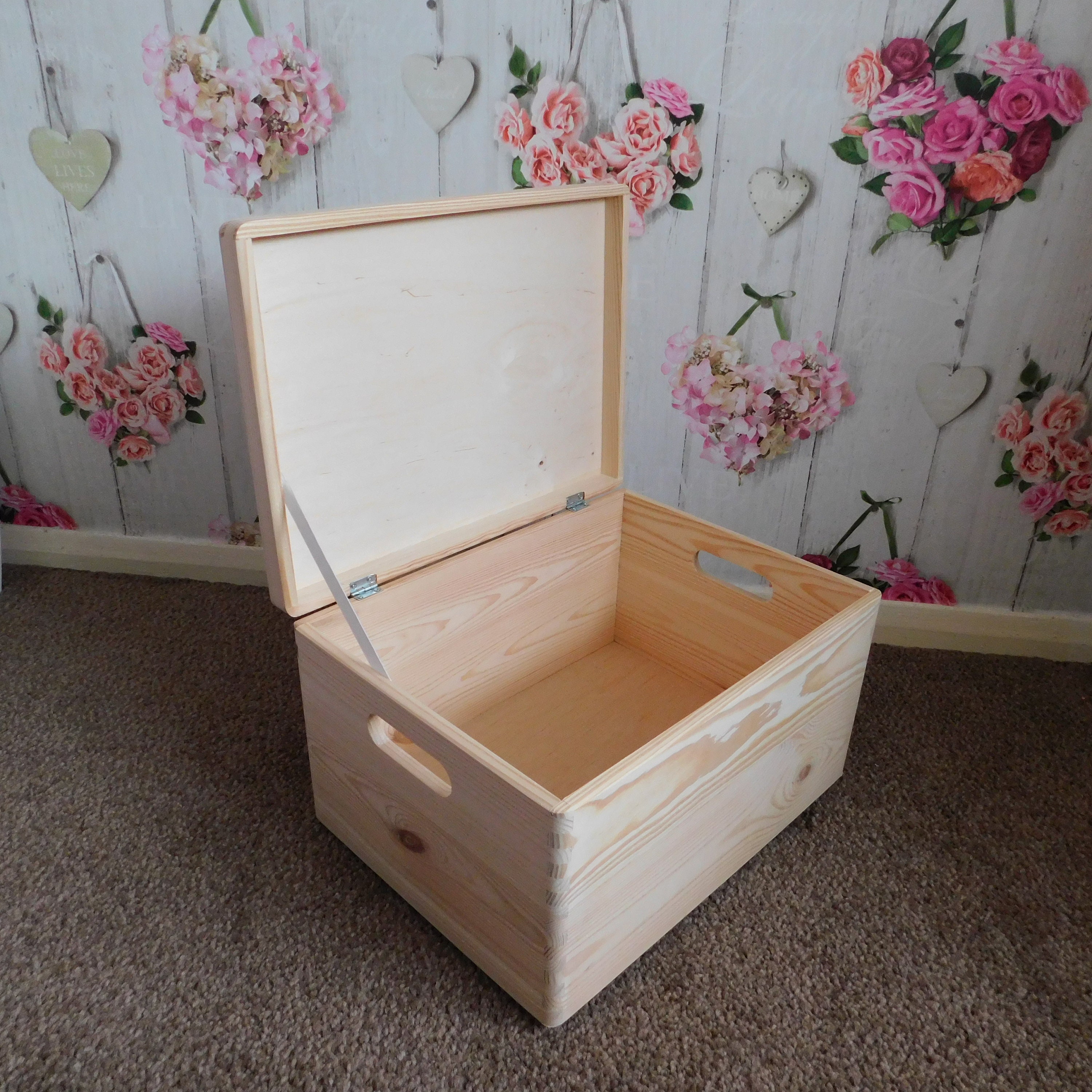Large Plain Wooden Storage Box Hinged Lid & Handles Etsy UK