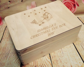 Natural Wooden Personalised Christmas Eve Box Customised Laser Engraved Child Name Christmas Gift Present
