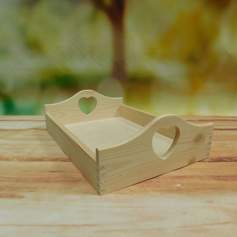 Wooden Serving Tray With Heart Shaped Handles Unapainted Etsy