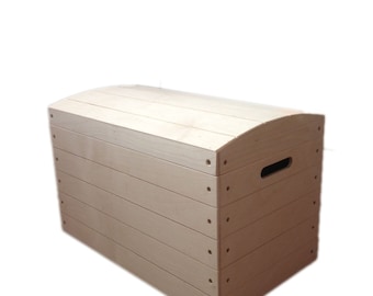 Large Wooden Storage Box with Curved Lid and Handles- Organiser Toy Box- Kitchen Food Storage - Pirate Chest