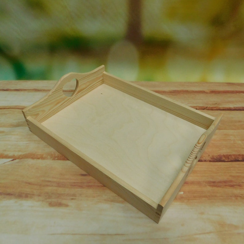 Wooden Serving Tray With Heart Shaped Handles Unapainted Etsy