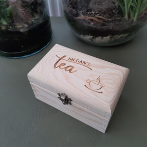 Personalised Wooden Tea Bag Box with Compartments | Customised Tea Bag Case | Personalized Kitchen Food Storage | Treat Box Tea Lover