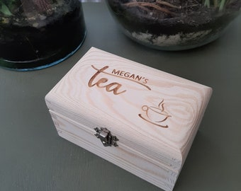 Personalised Wooden Tea Bag Box with Compartments | Customised Tea Bag Case | Personalized Kitchen Food Storage | Treat Box Tea Lover