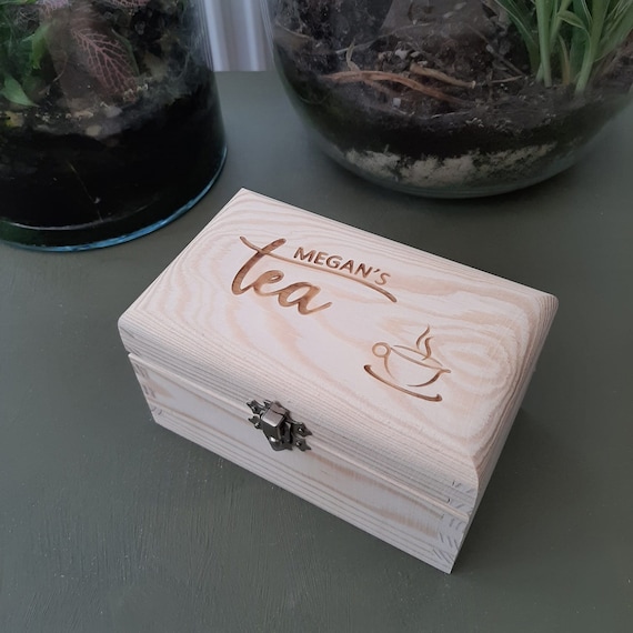 Personalised Wooden Tea Bag Box With Compartments Customised Tea