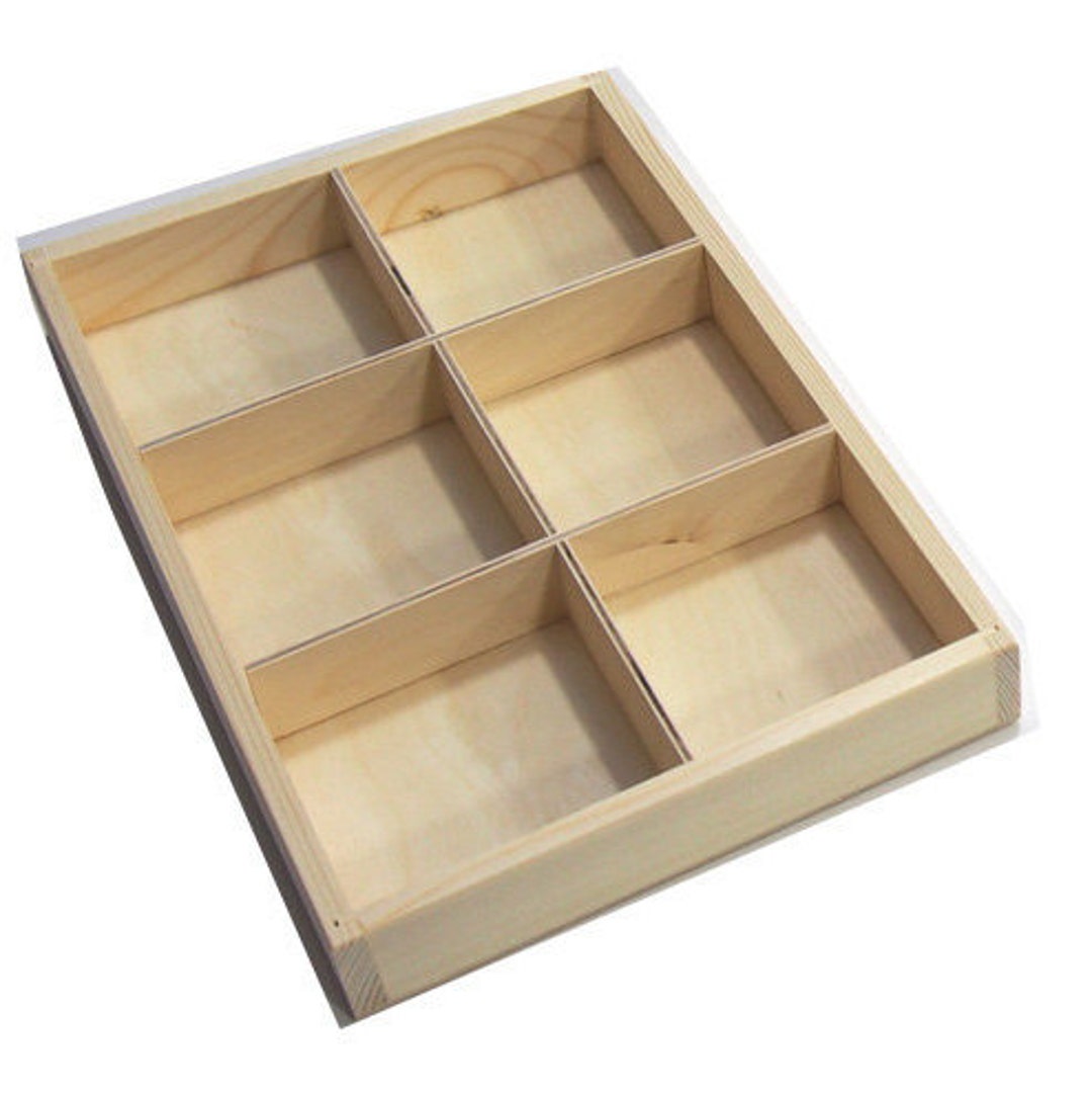 Plain Wooden Display Tray, Jewellery Trinket Shelf Tray With 6