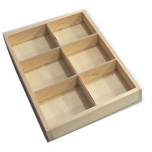 Plain Wooden Display Tray, Jewellery Trinket Shelf Tray with 6 compartments, Wooden Divider Section Tray, Seed tray