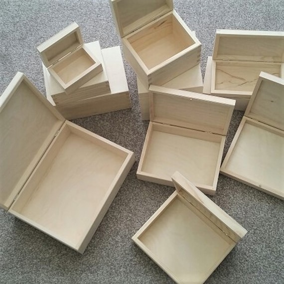 3 Medium Plain Wooden Book Style Boxes Display Storage Decoupage Arts/Crafts NEW 
