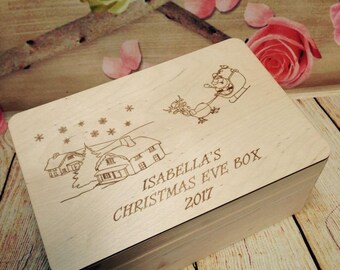 Natural Wooden Personalised Christmas Eve Box Customised Laser Engraved Child Name Christmas Gift Present