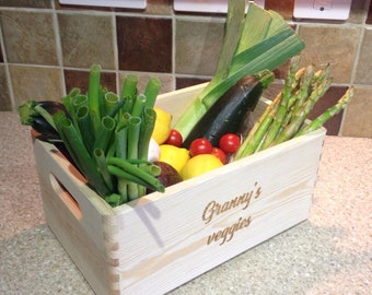 Personalised Vegetable Crate - Fruit and Veg Box Crate- Wooden Box with handles -Plant Pot- Kitchen Crate Storage - Herb and Spices Box