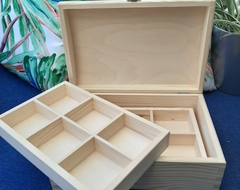 Wooden Storage Case with Trays - Jewellery Segregator Wardrobe Organiser - Sewing Box - Thread Box- Desk Tidy Box