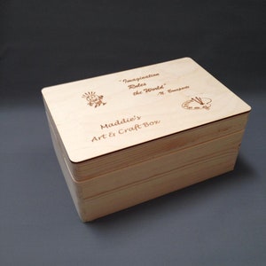 Personalised Wooden Art and Craft Box Bespoke Natural Wood Keepsake Treasure Gift Present New Lasered Engraved Store Memories