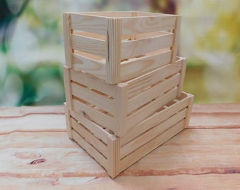 Wooden Open Lidless Crate Natural Untreated Plain Storage Craft Box Set Vegetable Fruit Wedding Stand Holder Centerpiece