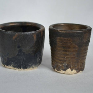 Brown and Gold Shot Glasses, Ceramic Whiskey Liquor Cup, Rustic Pottery Party Barware, Black Metallic Home Decor, Bud Vase, Toothpick Holder