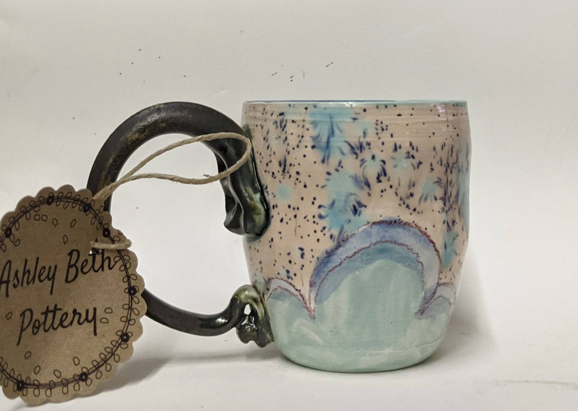 手描きのスパークルクラウドクリスタル釉陶器マグ、ピンク、ロイヤル
