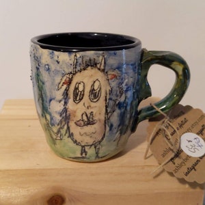 Handmade Ceramic Black and Green Monster Teacup Mug, Woodland Buddy Pottery Coffee Espresso Cup, Bigfoot Sasquatch Hot Cocoa Drinkware