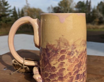 Cream, Pink and Purple, Orange boho mermaid mug, hand carved scale texture ceramic coffee cup, seaside lake shore ocean pottery glass