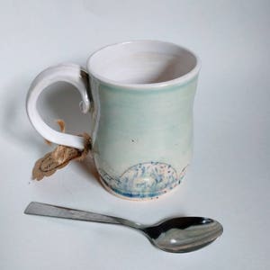 Ceramic Handmade Mug, White, Pink & Blue Sprinkles Pottery Coffee Cup, Sweet Cupcake Cloud Drinkware