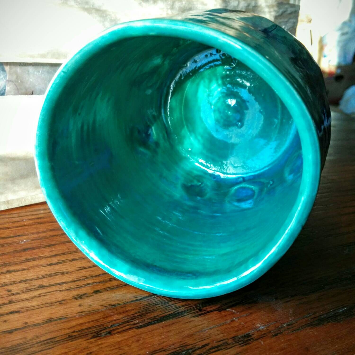 Turquoise Pottery Cup Aqua Green and Purple Ceramic Tumbler Etsy