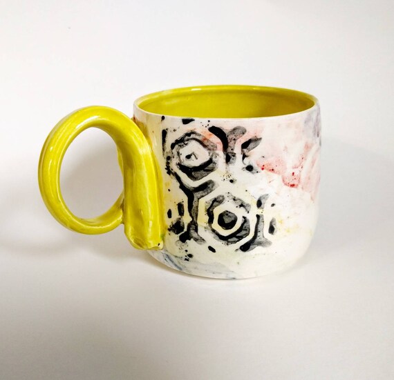 Large Pink Coffee Mug, Pottery Beehive Mug, Stoneware Cup, 18 Oz