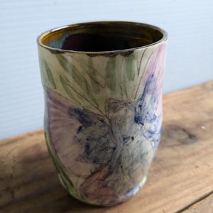 Blue & Purple Butterfly Woodland Drawing Cup, Handmade Butterfly Ceramic Kitchen Storage, Pottery Vase, Rustic Home Decor, Office Storage