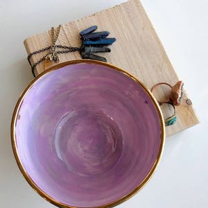 Lilac Purple Crystal Gold Accent Ceramic Jewelry Storage, Moss Green Brown Textured Pottery Earring Ring Dish, Trinket Dish, Spice Prep Bowl