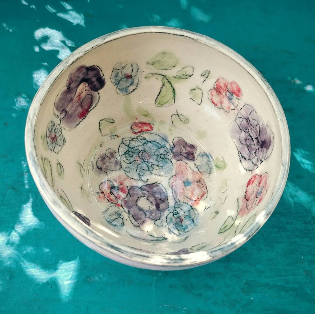 Handmade Ceramic Floral Dessert Bowl, Whimsical Jewelry Earring Storage ...