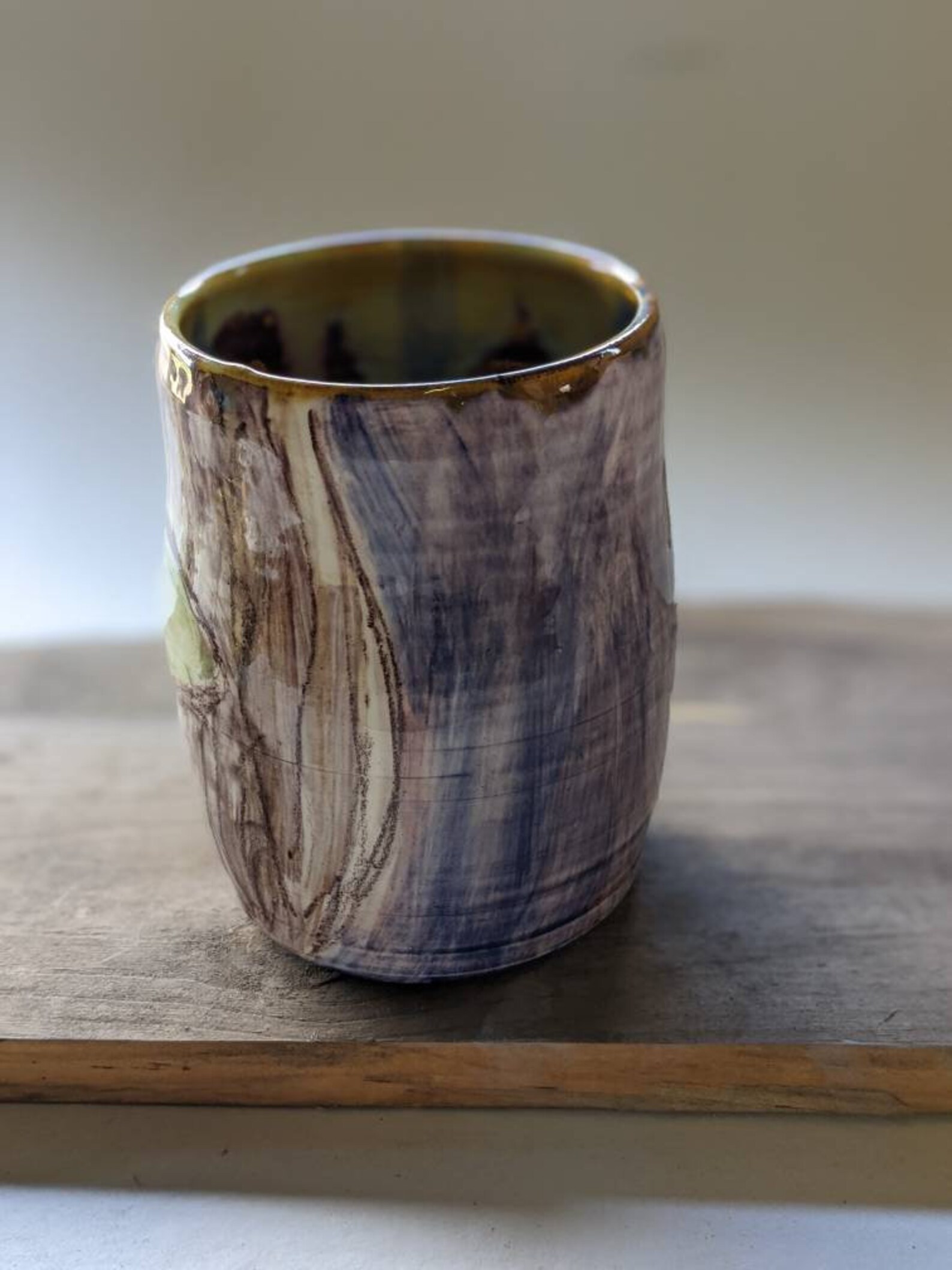 Luna Moth Woodland Drawing Cup, Moss Green Brown Handmade Butterfly ...