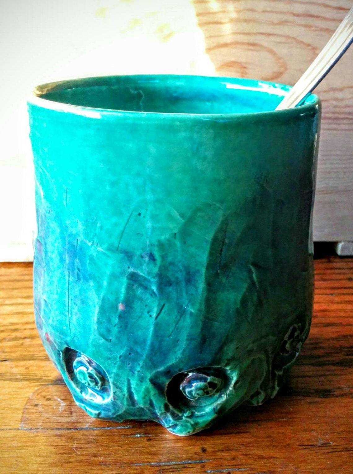Turquoise Pottery Cup Aqua Green and Purple Ceramic Tumbler Etsy