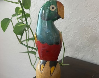 Vintage hand carved parrot figurine