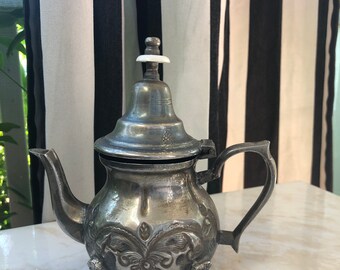 Vintage Turkish Coffee Pot Metal Pot Global Accents Boho Middle Eastern  Patina Repousse Hammered Metalwork Painting Element Free Ship