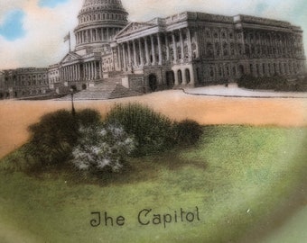 Antique Plate US Capitol building souvenir Washington DC green gold rim Plate wall United States memorabilia USA Architecture