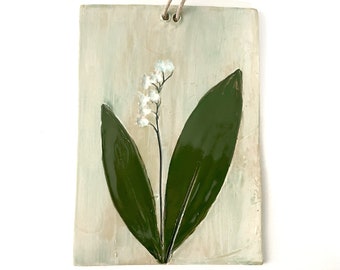 Lily of the Valley Wild Flower,  Ceramic Tile, Decorative Wall Art, Trivet, Cutting, or Cheese Board, Symbol of Purity and Happiness
