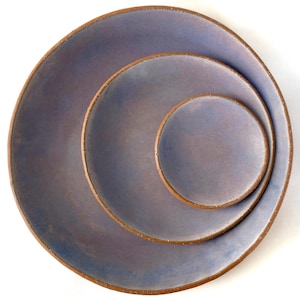 Hand-Built Stoneware. READY TO SHIP.  Variety of Colors. Three Plates Set: Matte Glaze Pottery Dinnerware