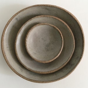 Misty Gray Stoneware Pottery Bowls. Rustic Ceramic Nesting Bowl Set of 3. Small Serving Bowls. Snack Bowls. Vermont Handbuilt Pottery