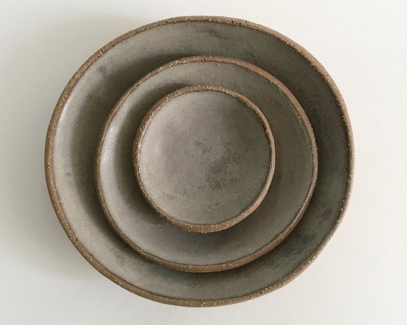 Misty Gray Stoneware Pottery Bowls. Rustic Ceramic Nesting Bowl Set of 3. Small Serving Bowls. Snack Bowls. Vermont Handbuilt Pottery