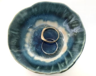 Ceramic Catchall Bowl With A Crackle Glass Center. Medicine Holder. Healing Stones & Ring Dish. Eye Candy. Unique Gift For Her.